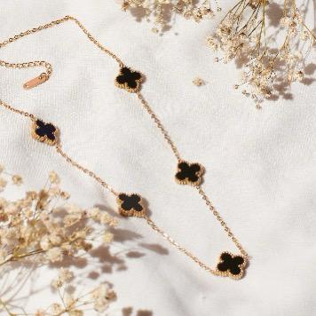 Black Four Leaf Gold Necklace